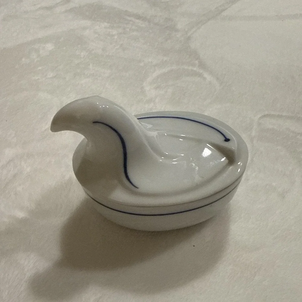 Vintage Dansk Flora Swan Trinket Box White Porcelain Blue Trim Japan